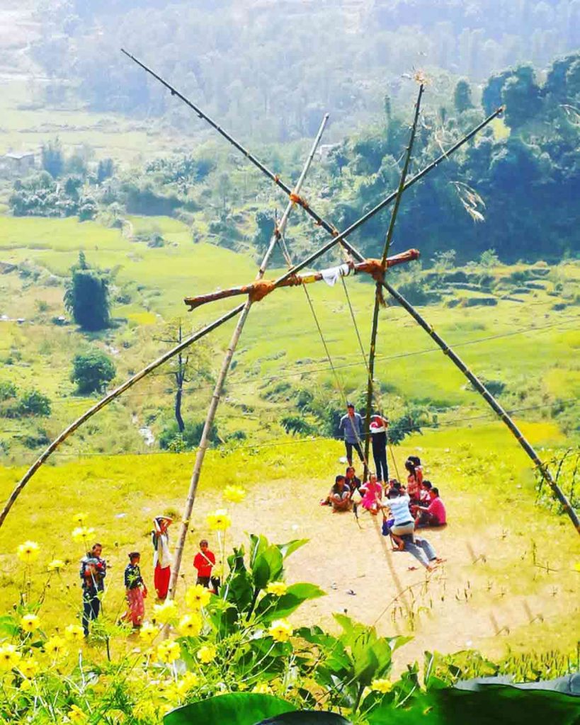 People playing Swing during Dashain Festival in Nepal