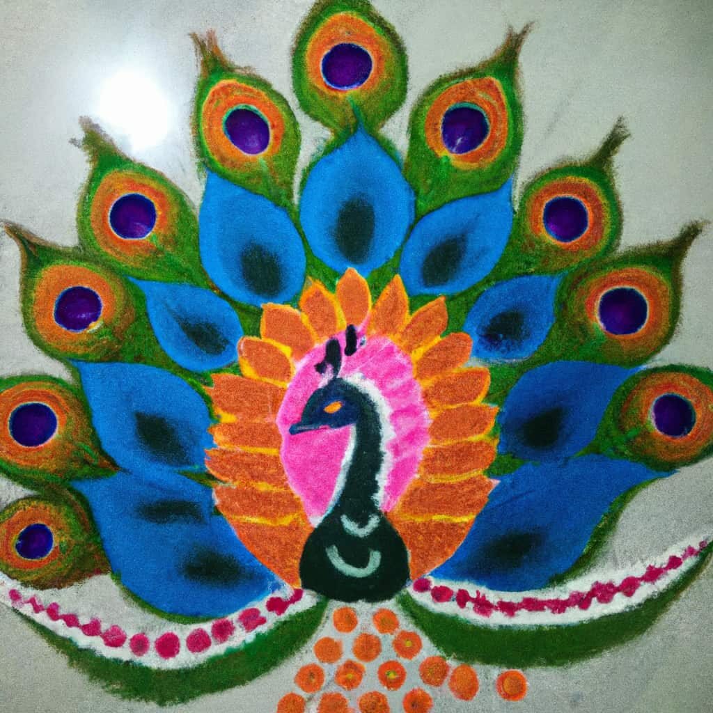 Peacock Tihar Rangoli spreading their feathers